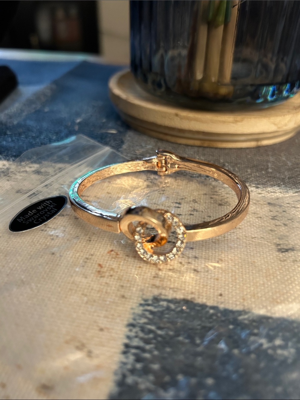 Gold Swarovski Crystal Knot Bangle Bracelet